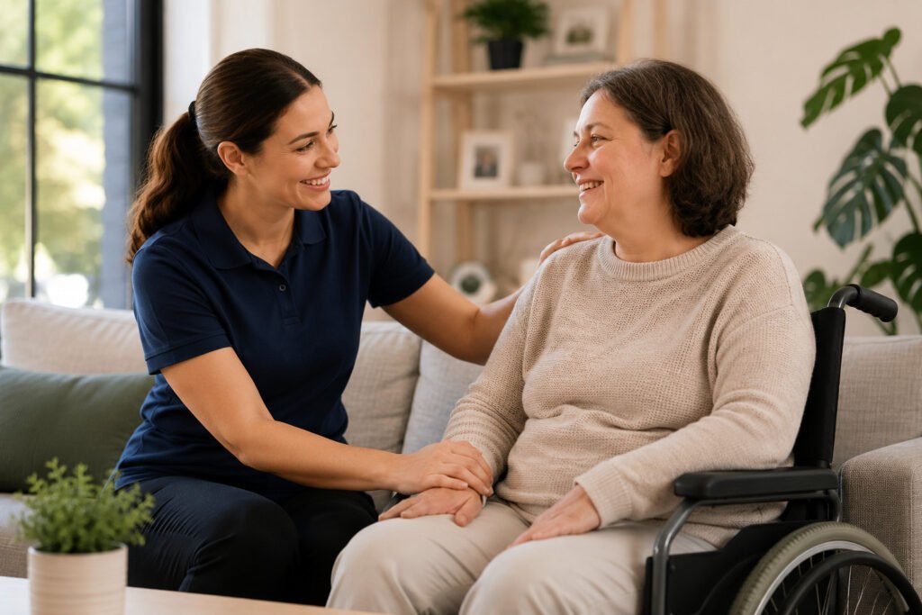 Support worker assisting a participant with care at home.